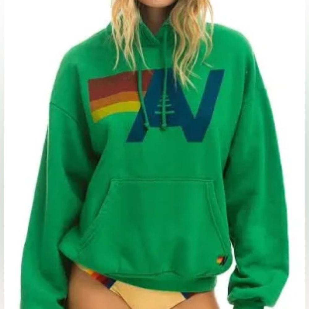 Aviator Nation Green Hoodie with Rainbow Logo